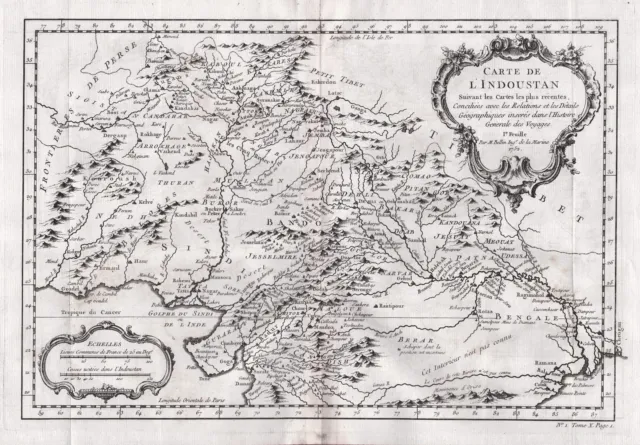 1752 Indien India Pakistan Asia Karte map Kupferstich antique print Bellin
