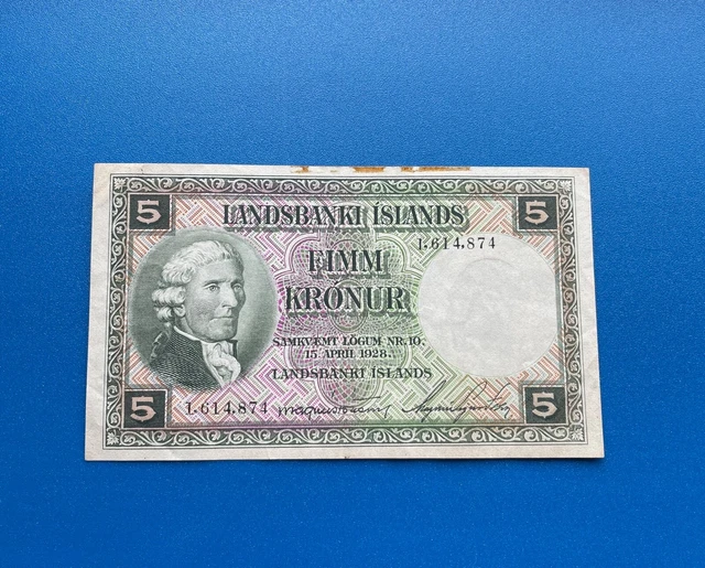 Iceland, 5 Kronur, 1928, P-32(a) Circulated Nice