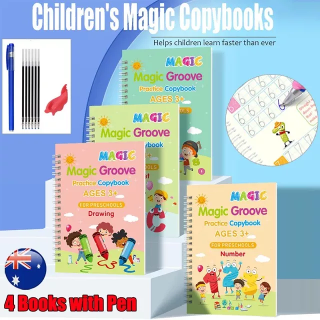 4pc Groovd Magic Copybooks Grooved Children's Handwriting Book Practice Set  Gift