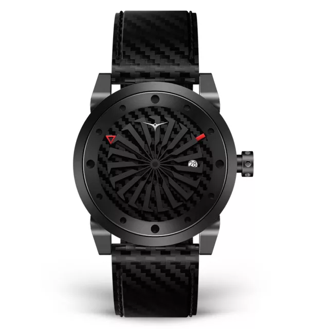 Zinvo Venom Turbina Automatico Acciaio Nero Carbonio Pelle Zaffiro Orologio Uomo