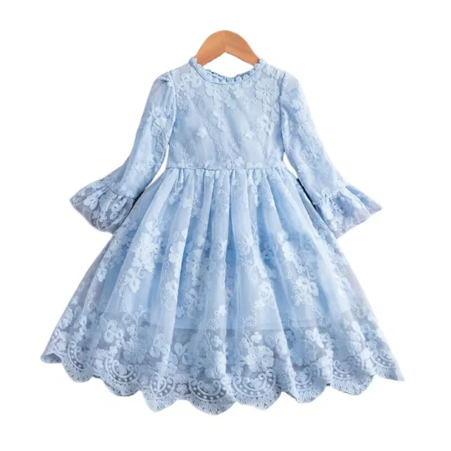 Bambina Abito Vestito Blu Ricamato Tulle Principessa Cerimonia Festa Ballo 3-7