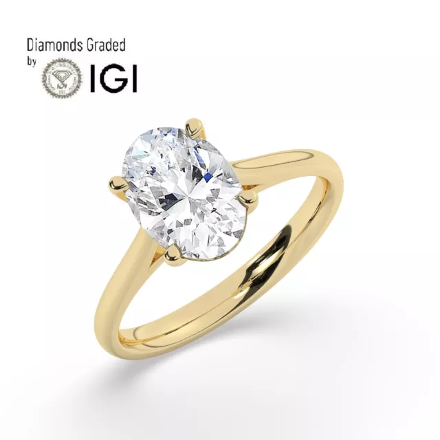 IGI,F/VS1, 1 CT Solitaire Lab-Grown Oval Diamond Engagement Ring,18K Yellow Gold