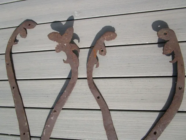 Hand Forged Antique Iron Door Hinges Floral Leaf 33"  long x 16" wide/high 5