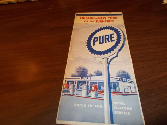 1956 Pure Oil Chicago to New York via Turnpikes Vintage Road Map