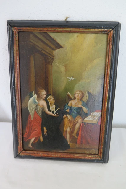 ein sehr altes Votivbild Votivtafel Exvoto Nonne Engel Hl. Geist 34 cm