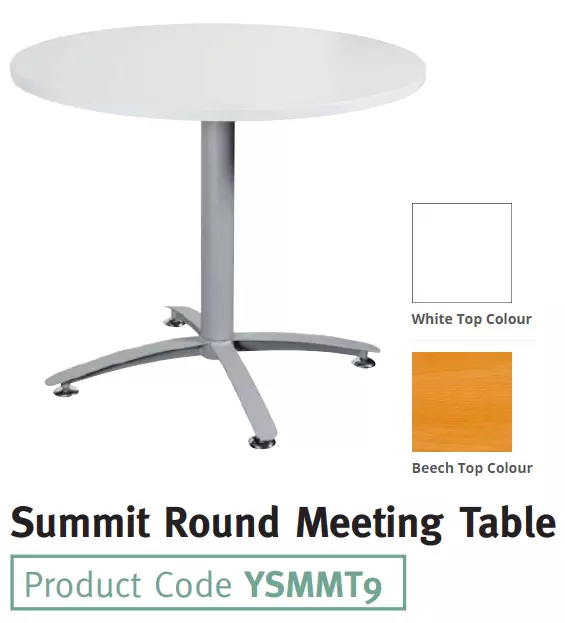 Summit Office Round Meeting Table White/Beech Top 900mm Diameter 2