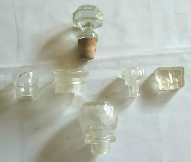 Vintage Decantor Bottle Stoppers Glass Various Shapes and Sizes Lot of 6