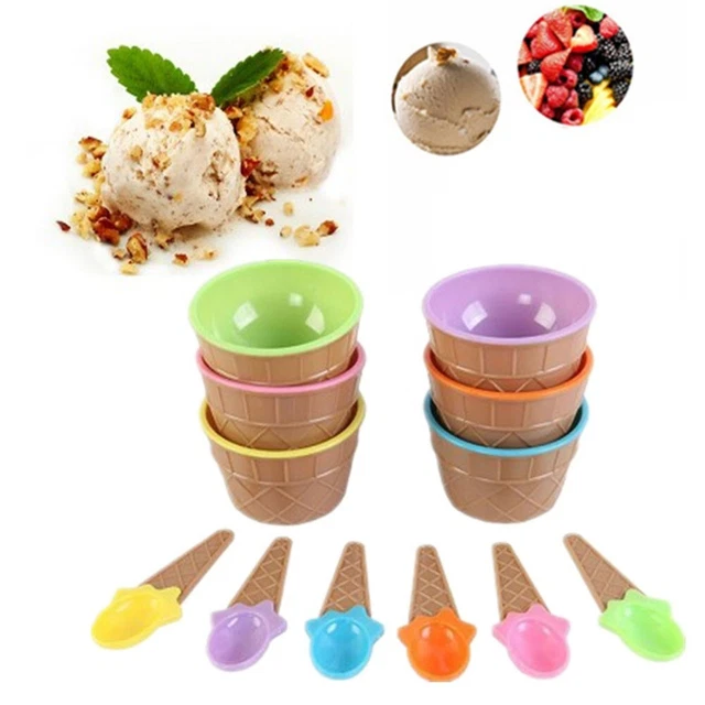 Juego de tazas y cucharas de helado ABS que ahorran espacio para reuniones pequeñas y grandes