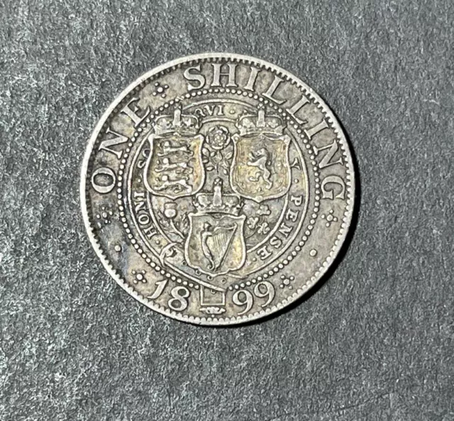 1899 Great Britain One Shilling Silver Coin Toned High Grade