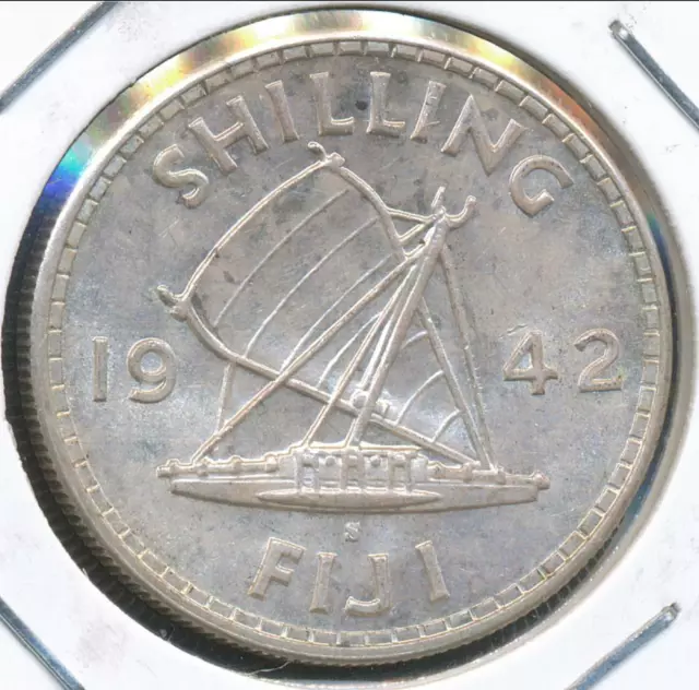 Fiji, 1942(s) One Shilling, 1/-, George VI (Silver) - Uncirculated
