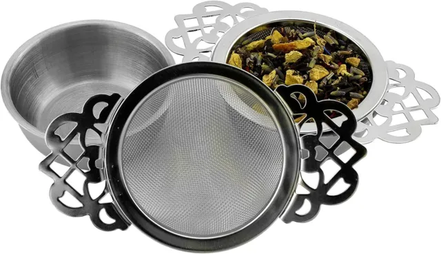 Empress Tea Strainers with Drip Bowls, 2pk Stainless Steel for Loose Leaf Tea