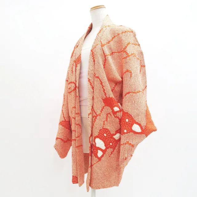 9375F5 Silk Vintage Japanese Kimono Haori Jacket Full Shibori Chrysanthemum