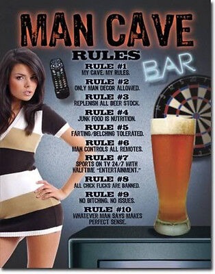 Man Cave Rules Beer Bar Metal Tin Sign Garage Wall Decor Poster