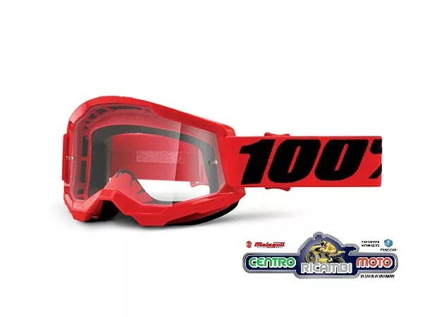 Mascherina Occhiali Maschera Cross Enduro 100% Strata 2 Red Trasparenti Goggle