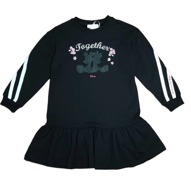 MONNALISA Abito felpa cotone nero bambina Topolino Minnie strass 8 10 12 anni