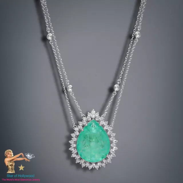 Designer Masterpiece, Glowing Neon Blue Paraiba Tourmaline Necklace Pendant 925S