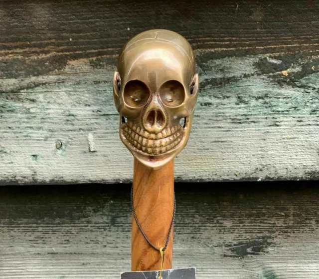 Antique Style Brass Skull Head Handle Designer Wooden Walking Stick Shaft Cane