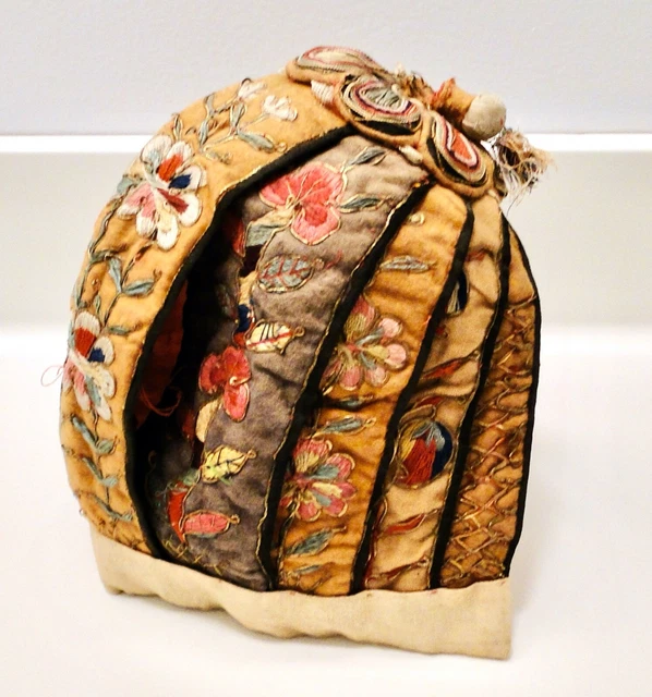 Antique Chinese Hand Embroidered SILK BABY HAT