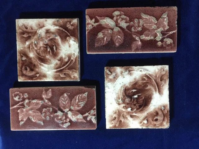(4) TRENT N.J. Arts & Crafts Victorian 1880s Glazed Tiles B.N.Y. & B.I.W. Marks