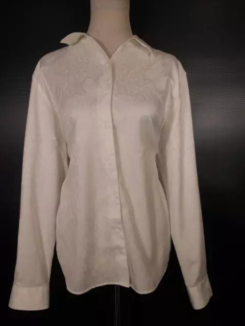 Beautiful Women's Size 16 Foxcroft White on White Butterflies LS Button Blouse