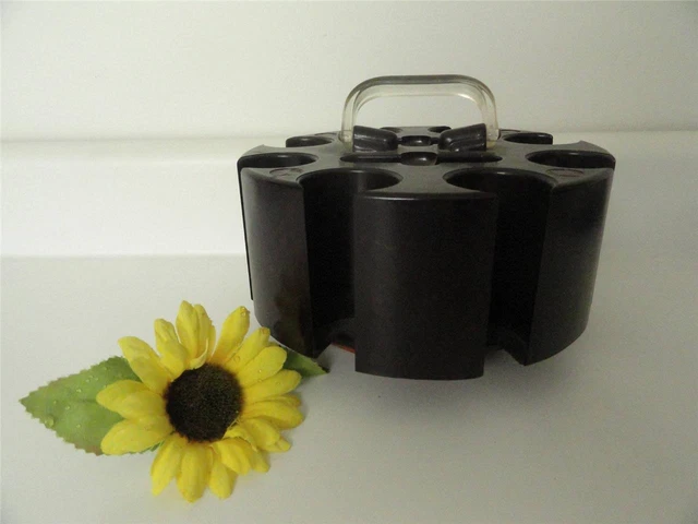 Vtg Poker Caddy Plastic Rotating Wood Base Poker Chips Playing Card Holder Texas