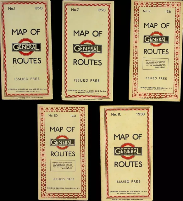 London General Omnibus Co Map of Routes Nos 1, 7, 9, 10, 11 - 1930 and 1931 x5