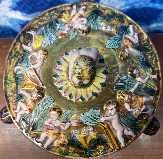 Large Vintage Capodimonte Porcelain Lidded Bowl Cherubs Italy. Very Unique. 2