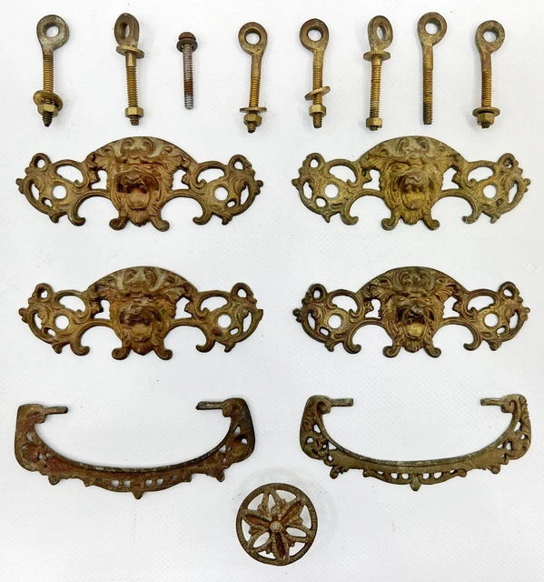 Vintage Cast Brass Lion Head Drawer Pull Handles Partial Set Of 4