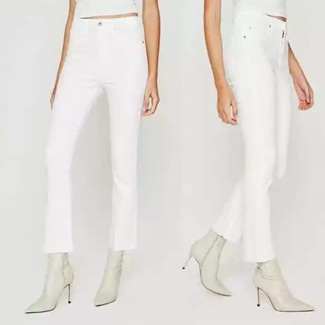 AG Adriano Goldschmied Jodi Crop Straight Flare Raw Edge Jeans White Sz: 25 NWT