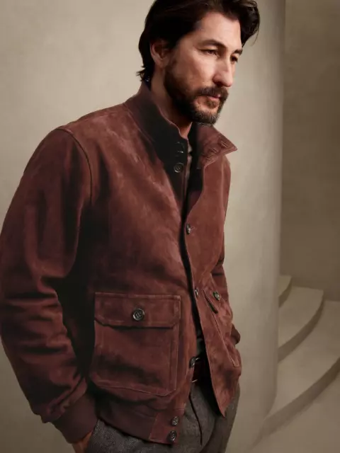 Brown Leather Jacket Men Pure Suede Flight/Bomber Size S M L XL XXL Custom Made