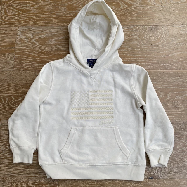 Felpa con cappuccio Polo Ralph Lauren ragazzo o ragazza BANDIERA in cotone crema, taglia 5- crema