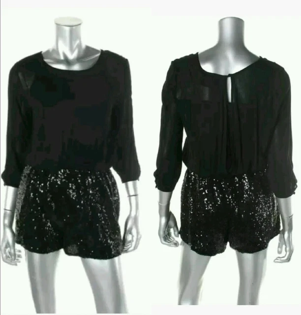 Alythea Black LACE Illusion Slit Back Crepe Party Pocket Romper ~ S M3020