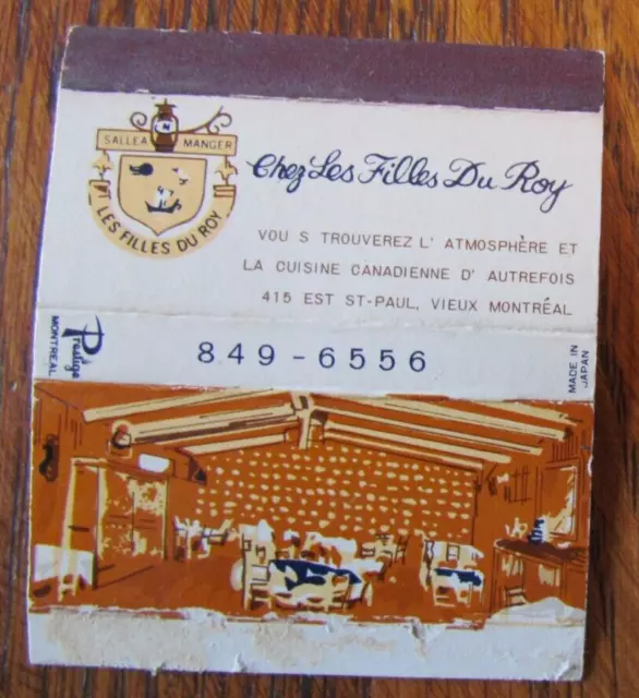 Matchbox Cover: Chez Les Filles Du Roy Montreal, Quebec Empty Matchcover -C15