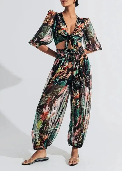 $395 PATBO "Voluminous" drawstring balloon leg pants in Oasis floral print 6