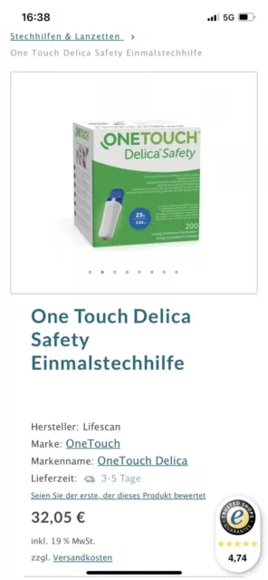 Lifescan OneTouch Delica Safety Lanzetten 200stk - Einmalstechhilfe Diabetes