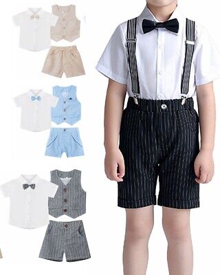 Boys Formal Suits Vest Shirts with Bowtie Shorts Gentleman Outfit Set Party Sets