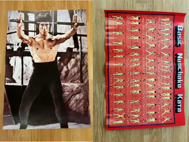 VINTAGE 80's/90s BRUCE LEE POSTER ENTER THE DRAGON CAVE + NUNCHAKU KATA POSTER