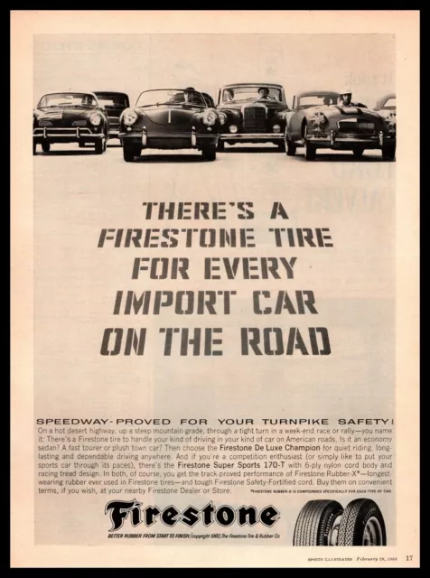 1960 Firestone Tire De Luxe Champion & Super Sports 170-T Tires Vintage Print Ad