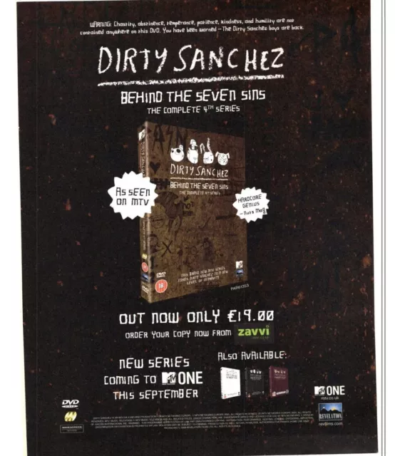 Framed Advert 11X9"Dirty Sanchez : Behind The Seven Sins Series 4 Dvd