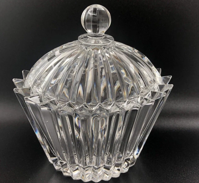 Mikasa Crystal Diamond Fire Oval Candy Trinket Dish with Lid Vintage