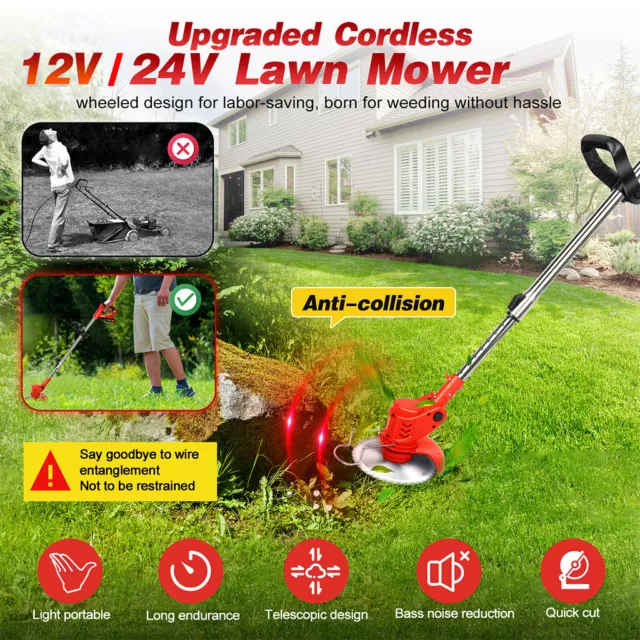 Cordless Grass Trimmer Electric Strimmer Garden Edger Cutter with Battery UK 3