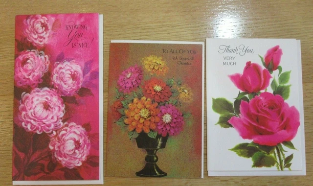 3 VINTAGE 1970's GIBSON & BUZZA KNOWING YOU IS NICE THANK YOU GREETING CARDS NOS