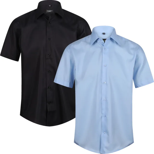 New Mens Half Sleeve Shirt Button Up Plain Smart Formal Business Work Short  Top