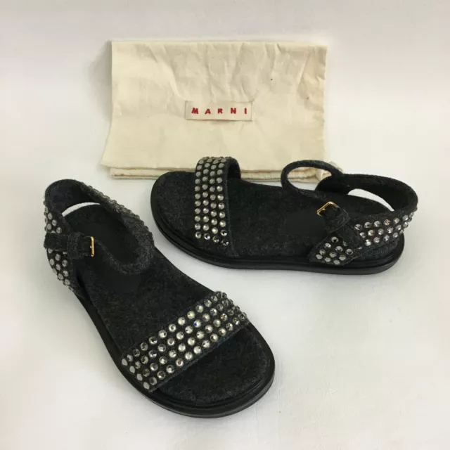 MARNI Gray Felt Crystal Embellishment Strap Sandal 36 EUR 6.5 US w/dust bag