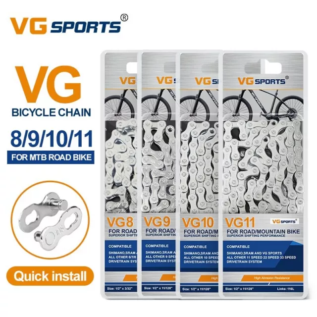 VG Sports Bicycle Chain 6/7/8/9/10/11 Speed Road MTB Bike Chain 116L For SHIMANO