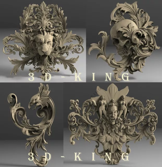 STL 3D Models # 4 DECORATIVE PATTERNS # for CNC 3D Printer Engraver Carving