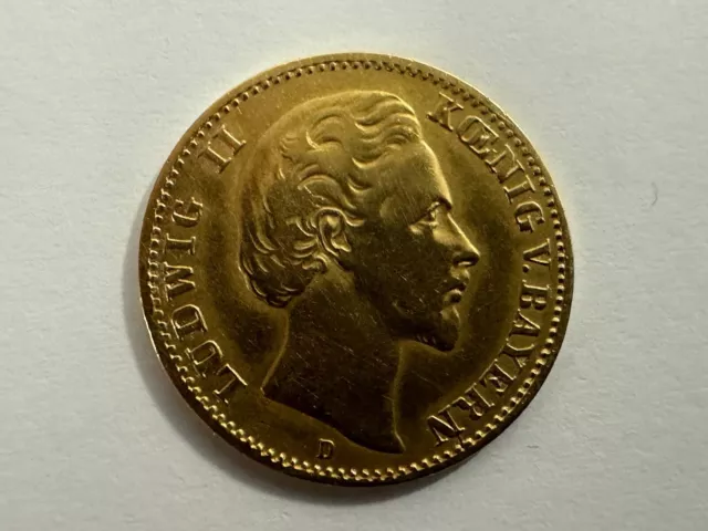 BAYERN, 10 Mark, 1875 D, Ludwig II., GOLD, Erhaltung