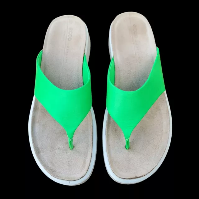 ECCO Corksphere Green Leather Thong T-Strap Sandals Flip Flops Womens Size 11