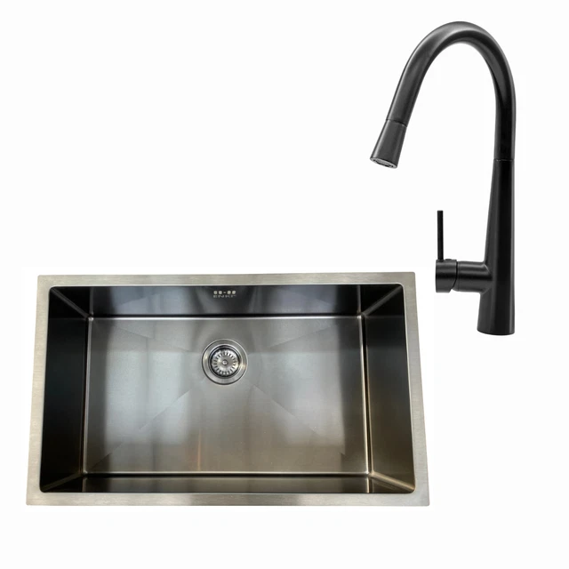 ENKI BST012 Edelstahl Küchenspüle schwarz Mixer Küchenhahn Ausziehspray