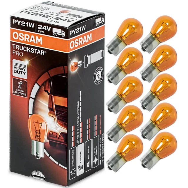 Paire D'ampoules Voiture PY21W Orange - 12V 21W - Culot BAU15s - Pour Feux De Position Avant/arrière - Lot De 2